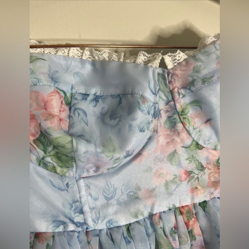 FREE PEOPLE Selkie French Corset Puff MIDI Dress Powder Blue Floral - Picture 7 of 9